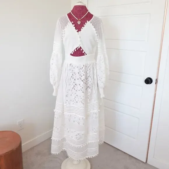L'ATISTE White Dressy eyelet open skin maxi dress size M NWOT